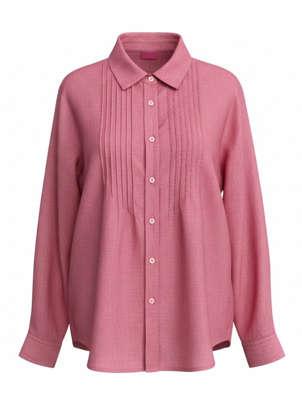 Pin Tucked linen Front Pink Button-Up Blouse brand name is “Shirt” Made in USA